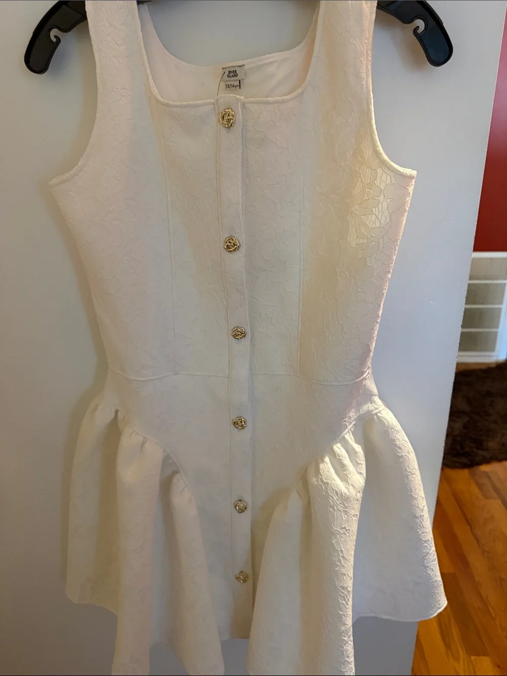 River Island White Textured Button-Front Peplum Dress